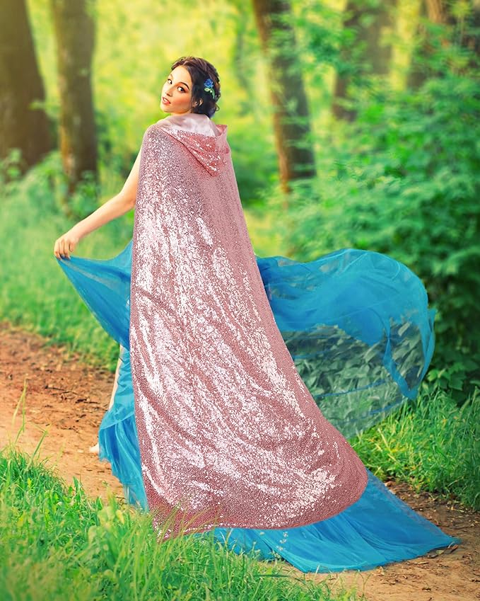 Suhine Halloween Sequins Women Princess Hooded Cape Costume Shiny Fairy Mermaid Cloaks for Cosplay Party God Christmas