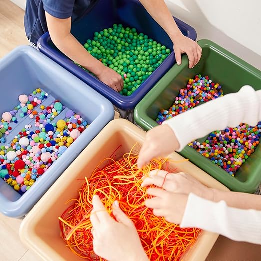 ECR4Kids 4-Station Sand and Water Adjustable Play Table, Sensory Bins, Earthtone