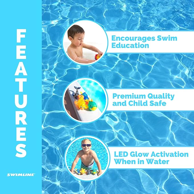 Swimline Original 4-Pack Diving Toys LED Light-Up Glowing Sea Animal Fun Pals Catch The Fish Retrieval Game for Swimming Pool & Bath Tub for Kids Multi Color Flashing Underwater Dive Practice Learn