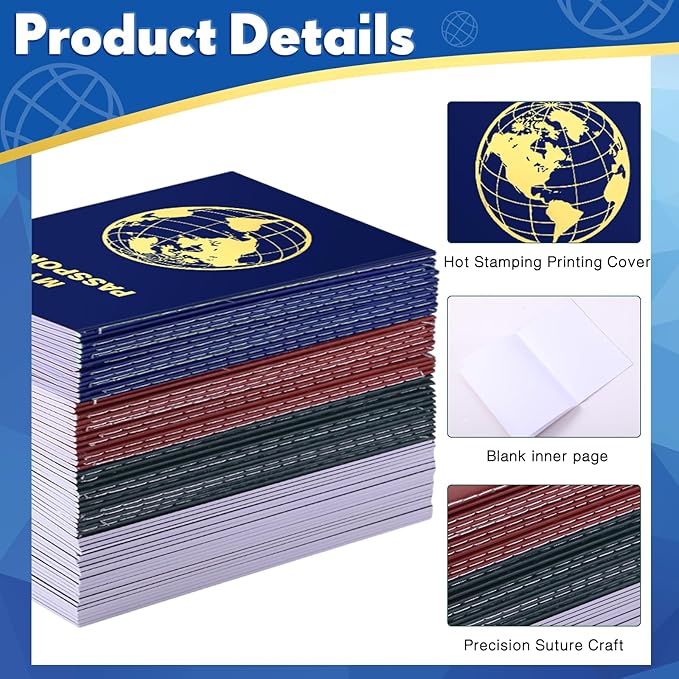 Lincia 48 Pcs Blank Passport Notebook Fake Passport Book Travel Journal Book Bulk Coloring Kids Travel Airplane Activity Classroom Decor School Projects(Vintage Color)