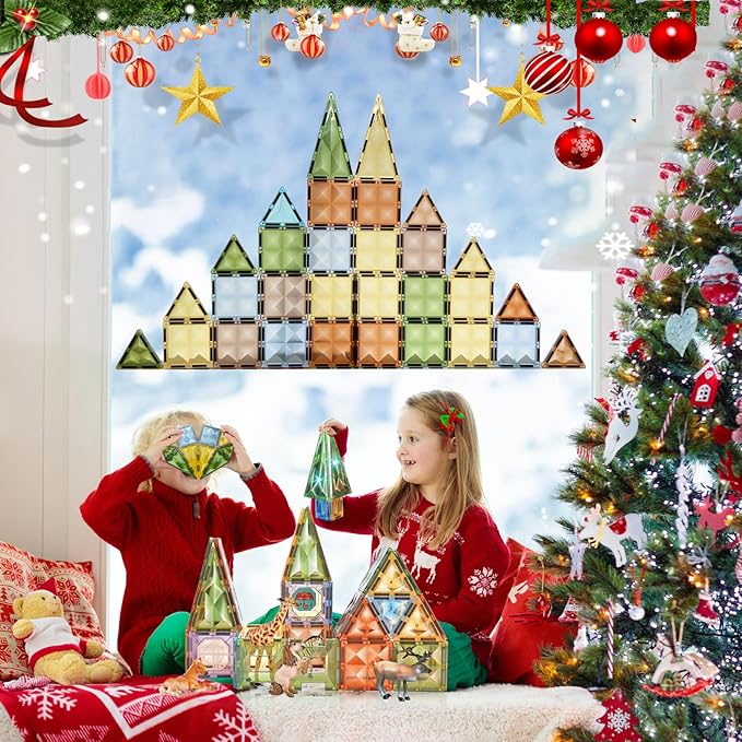 Magnetic Tiles Toys with Farm Animals Magnet Tile Building Blocks with 7 Farmyard Animals Character with Lighting Effect Construction Sensory Toys Preschool Gift for Kids Boys Girls 3 4 5 6 7 8 Years+