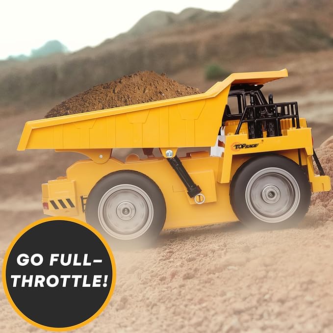Top Race RC Remote Control Dump Truck Toy | 11" x 5.7" | Alloy Metal and Plastic 4WD with Heavy Rubber Tires - 2.4Ghz - Toy Trucks Rc Dump Truck Rc Construction Vehicles Remote Control Tractor