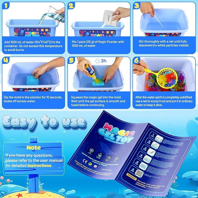 Flooyes Magic Gel Water Elf Toy Kit, Aqua Water Gel Kit for Kids, Creative Squishy Maker Toy with 20 Magic and 16 Shape Molds Pets, Birthday Gifts Crafts&Art DIY for Kids, Make Your Own Squishies