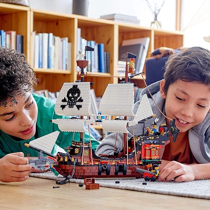 LEGO Creator 3 in 1 Pirate Ship Building Set, Kids can Rebuild The Pirate Ship into an Inn or Skull Island, Features 4 Minifigures and Shark Toy, Makes a Great Gift for Kids Ages 9+ Years Old, 31109