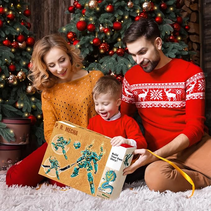 Mech Building Set, Green Dragon Samurai Ninja Action Figure for Adults, Collectible Robot Gift for Kids Ages 8+, Compatible with Lego Mech Set, 704 PCS