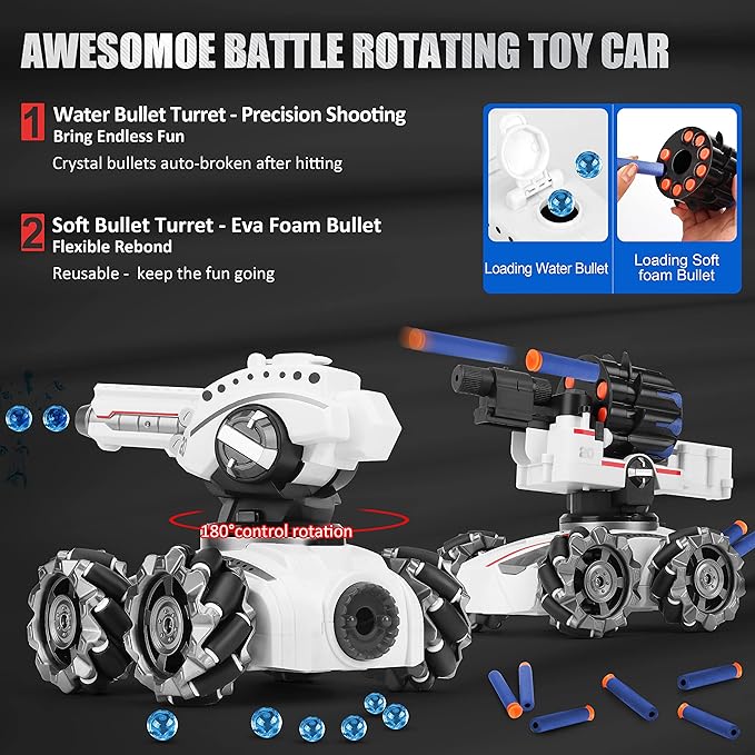 CXJ 3 Head RC Tank Car, Kids 4WD Battle Stunt Car, Blow Bubble, Shoot Foam Darts, 360Rotating, LEDs, Music, Toy Gifts for 6-15 Years Old Boys Girls