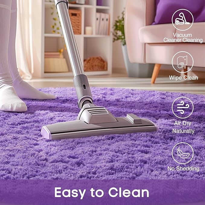 Ophanie Round Rug 4Ft Purple Circle Area Rug, Cute Room Decor for Teen Girls, Fluffy Fuzzy Bedroom Carpet, Plush Soft Shaggy Living Room Rugs for Kids Home Decor Aesthetic, Nursery