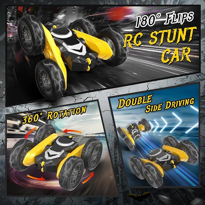 NQD Bat Remote Control Car- Double Sided 360°Rotate RC Stunt Car with Wheel Lights, 4WD Off-Road RC Cars 2.4Ghz Indoor/Outdoor Rechargeable Toy Car for Boys Age 4-7 8-12 Birthday Xmas Gift