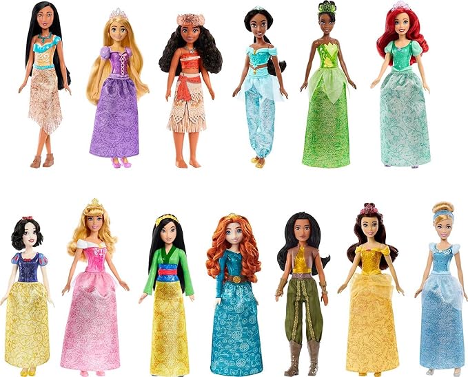 Mattel Disney Princess Toys, 13 Princess Fashion Dolls with Sparkling Clothing and Accessories, Inspired by Disney Movies, Gifts for Kids (Amazon Exclusive)