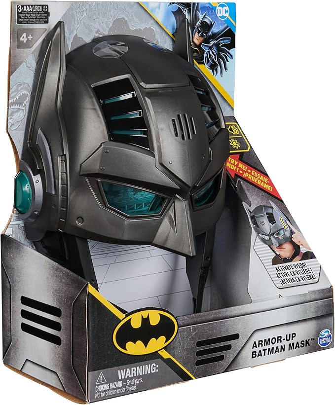DC Comics, Armor-Up Batman Mask with Visor, 15+ Sounds & Phrases, Lights, Super Hero Costume, Kids Roleplay for Boys and Girls Ages 4 and Up