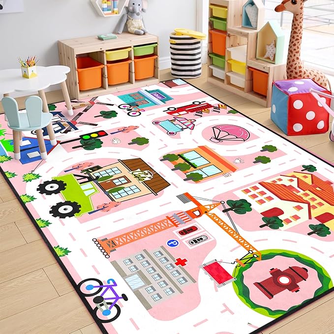 Kids Carpet City Play Mat - Cars Rugs for Boys Room Road Rug for Kids Car Track Rug for Bedroom Car Mat for Kids Toy Cars, 5x7 Feet