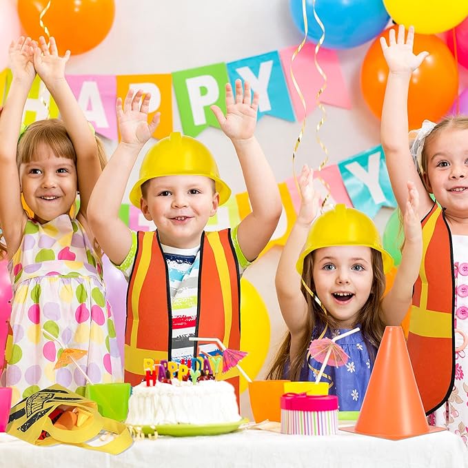 Geyoga 24 Pieces Construction Party Supplies for Kids - Vest, Cones, Hat, Dress Up Bag for Theme Birthdays, Halloween