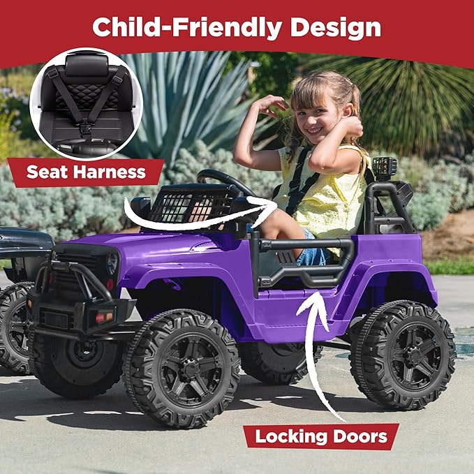 Best Choice Products 12V Kids Ride On Truck Car w/Parent Remote Control, Spring Suspension, LED Lights, AUX Port - Purple