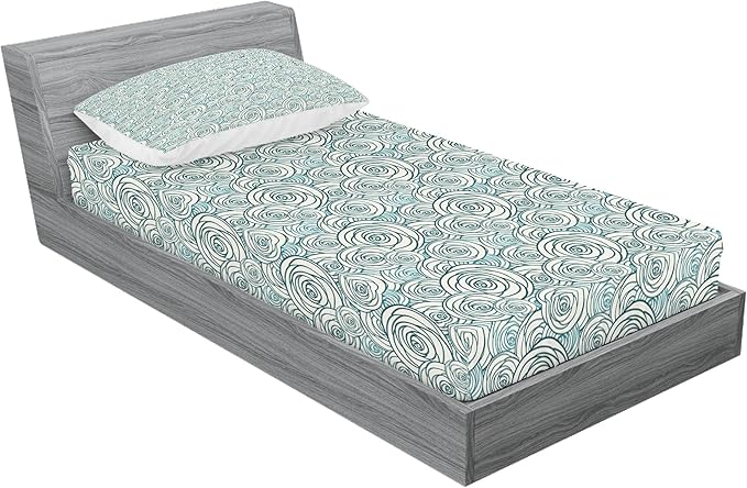 Ambesonne Rose Fitted Sheet & Pillow Sham Set, Doodle Style Outlines of Rose Blossoms Spring Nature Inspired Artwork, Decorative Printed 2 Piece Bedding Decor Set, Twin, Dark Teal Teal and Cream