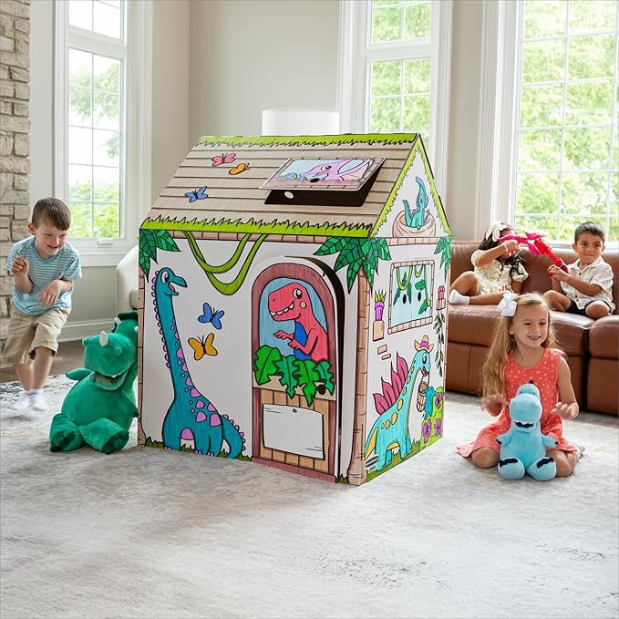 Bankers Box at Play Color in Dinosaur Playhouse, Cardboard Playhouse and Life Size Craft Activity for Kids and Families