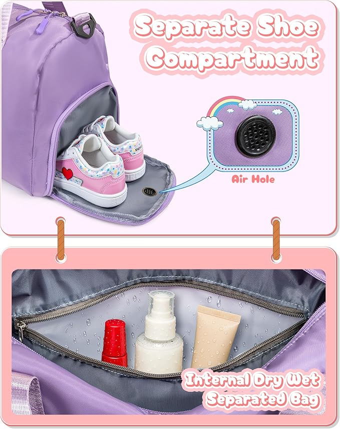 6 7 8 9 10 Year Old Girls Birthday Gift-Girl Gym Bag with Shoe Compartment, Kid Personalized Weekender Overnight Bags, Initial Travel Tote with Makeup Pouch, Easter Gifts for Teen (Letter Q)