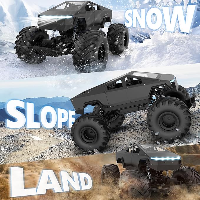 INGQU® 1:8 Big Monster Truck Toys, XXX-Large Alloy 4WD Off Road Remote Control Truck with 3 Powerful Motors LED Headlight, 2.4GHz All Terrain Rock Crawler RC Truck for Boys Kids Age 6 7 8 9 10-12+
