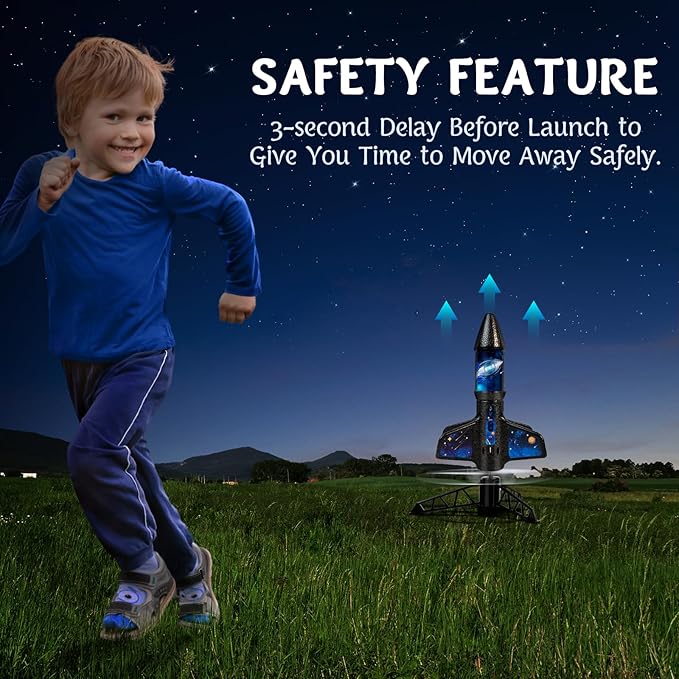 Rocket Launcher for Kids -200 Feet of Flight Altitude, Auto Electric Rocket Toys with Safe Parachute, Outdoor Summer Yard Toys Easter Birthday Gifts for Boys & Girls Age 6 7 9 10 12 8-13 Years Old