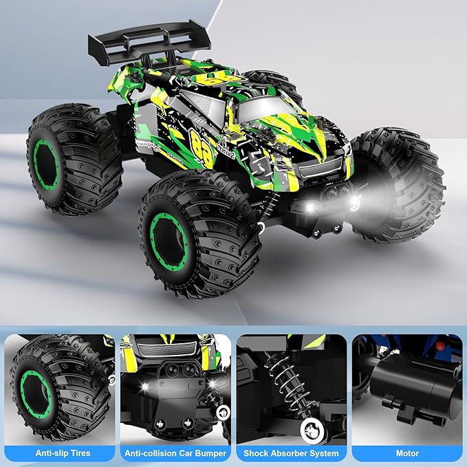 Remote Control Car, RC Cars Toys for Boys 5-7, Off Road Kids Toys for Girls, 2.4Ghz 20 KM/H Monster Truck Toys Cars Gifts for 6 Year Old Girl, RC Truck with Car Body Lights & Headlights