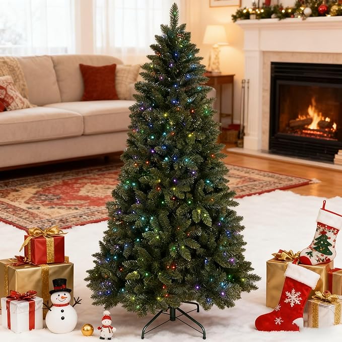 9 ft Prelit Christmas Tree with 620 Multi-Color Changing RGB LED Lights, Twinkle Artificial Christmas Tree with 1721 Tips