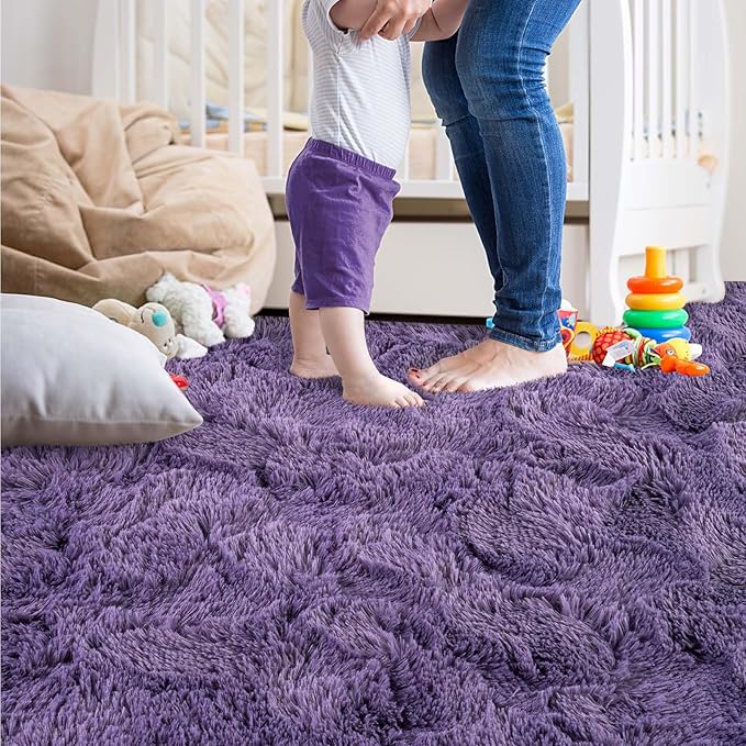 Ompaa Fluffy Rug, Super Soft Fuzzy Area Rugs for Bedroom Living Room - 4' x 6' Large Plush Furry Shag Rug - Kids Playroom Nursery Classroom Dining Room Decor Floor Carpet, Gray Purple