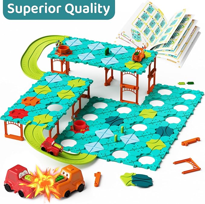 Updated Logical Road Builder Games, STEM Family Board Game, Large Educational Smart Brain Teasers Puzzles Toys, Preschool Learning Montessori Birthday Gift for Boys Girls Age 4-8 (Family Edition)