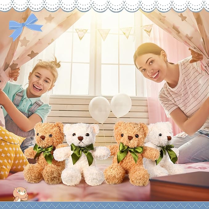 HyDren 24 Pcs Bear Stuffed Animals Bulk Cute Bear Plush Doll for Kids 10 Inch Children's Sleeping and Playing Toy Preschool Animals with Bow for Baby Shower Wedding Graduation Birthday Party