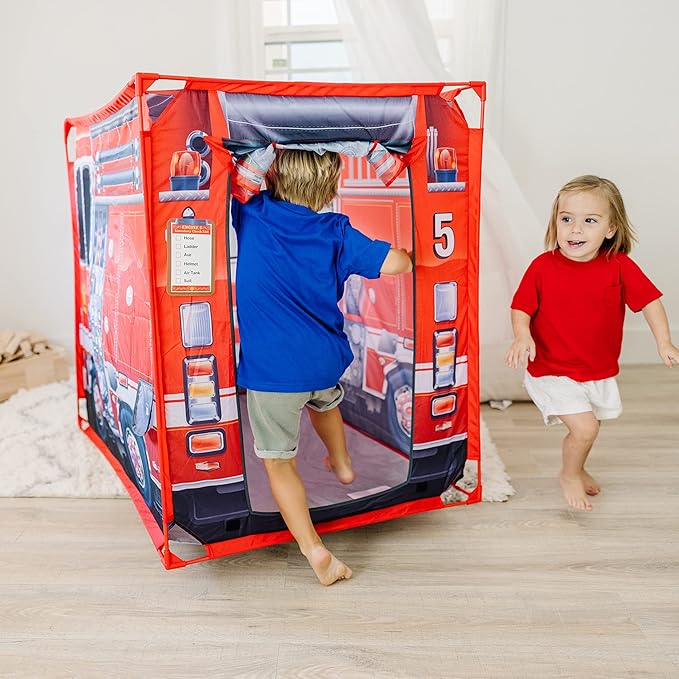 Melissa & Doug Fire Truck Play Tent Role Play Firefighter Tent, Fire Truck for Kids Ages 3+