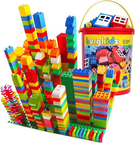 burgkidz Big Building Block Set - 214 Pieces Toddler Educational Toy Classic Large Size Building Block Bricks - 13 Fun Shapes and Storage Bucket - Compatible with All Major Bulk Bricks Set