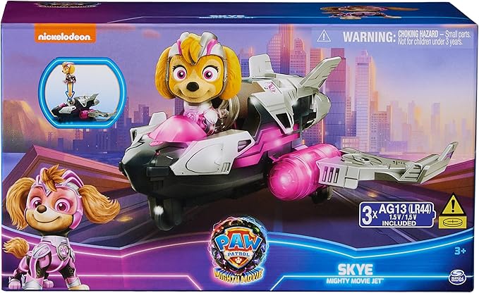 Paw Patrol: The Mighty Movie, Airplane Toy with Skye Mighty Pups Action Figure, Lights and Sounds, Kids Toys for Boys & Girls 3+