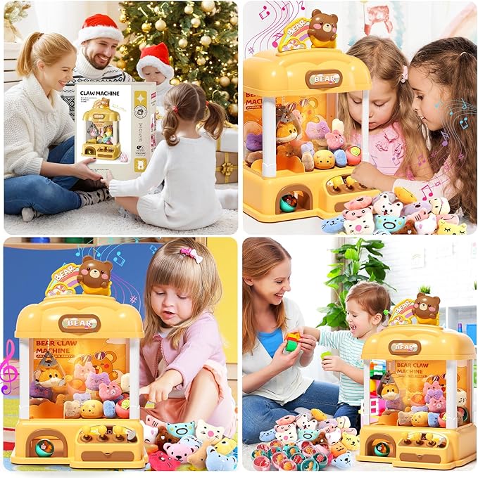 55 PCS Large Bear Kids Claw Machine,Candy Vending Grabber,Prize Dispenser Toys for Girls and Boys,Electronic Game Machine Party Birthdays with Lights Sound,Includes 30 Toys and 25 Game Coins