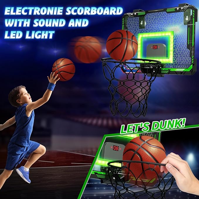 GMAOPHY Mini Basketball Hoop with Electronic Scoreboard Over The Door, Basketball Hoop Indoor for 5 6 7 8 9 10+ Year Old Boys Kids, Birthday Gift Sport Toys