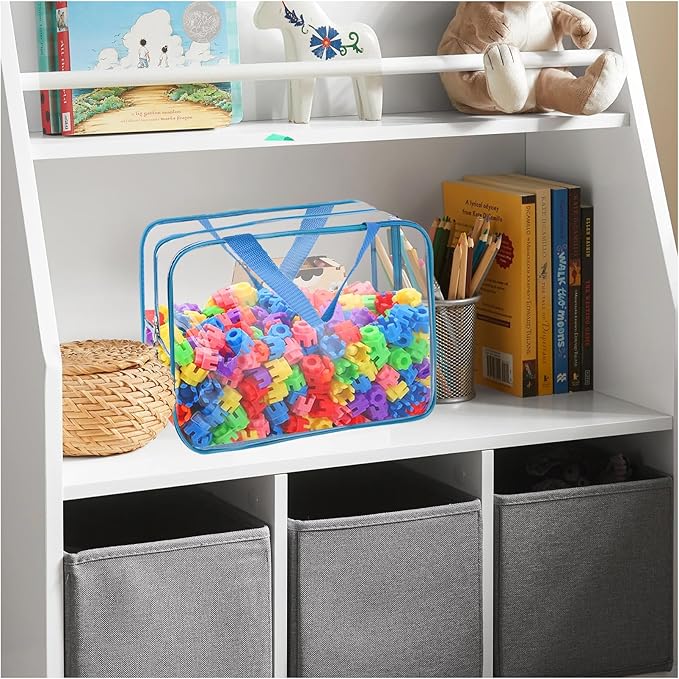 8 Packs 8 Colors Large Toy Storage Bags, Reusable Clear PVC Board Game Storage, Toy Organizers and Storage Bags with Zipper for Building Blocks, Puzzle and Handmade Accessories, Clear Toiletry Bag