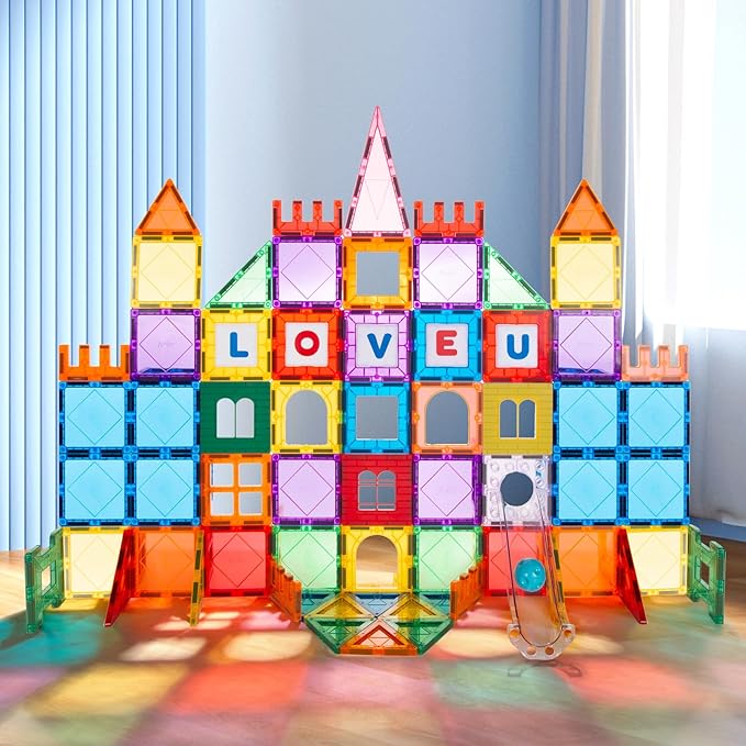 Magnetic Tiles 85 PCS Magnetic Blocks for Kids, 3D Magnetic Building Blocks, Magnetic Stacking Toys Construction Kit,STEM Toys for Toddlers Children Boys Girls Ages 3 4 5 6 7 8+ Year Old