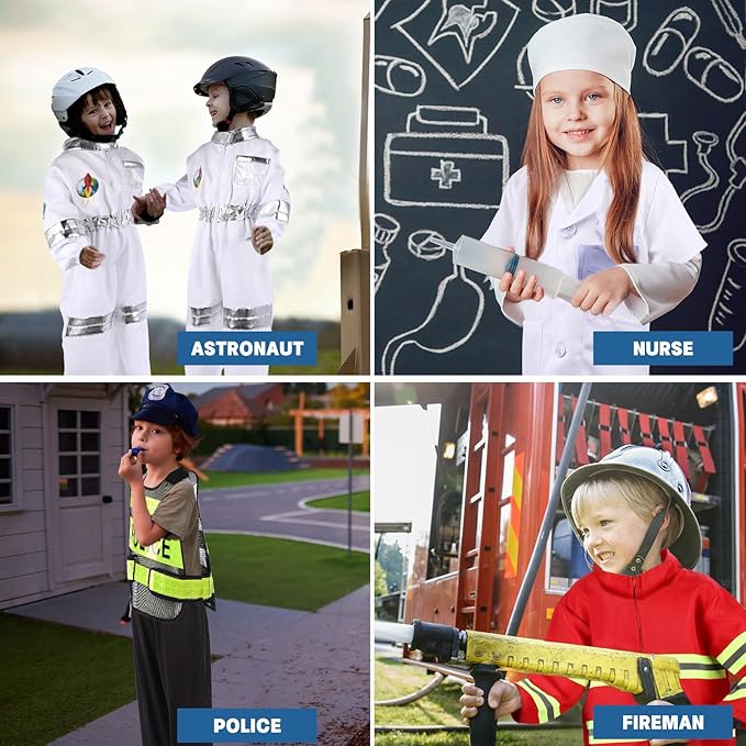 Vicenpal 4 Sets 12 Pcs Pretend Play Kids Costumes Set Christmas Gifts Role Play Costume Dress Costume for Kids Boys Girls