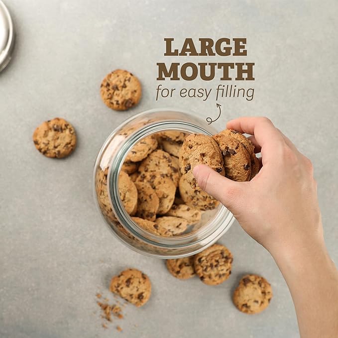 1 Gallon Large Glass Cookie Jar with Airtight Metal Lids - Food Storage Container for Freshness - For Flour, Chewy Pet Treats, Candy, Kitchen Counter Decorative or Laundry Room - Pack of 2