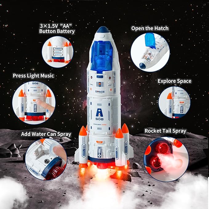 Space Shuttle Rocket Ship - Lights Up, Blast Off Sounds, Astronaut & Space Adventure Toys, Kids Science Educational