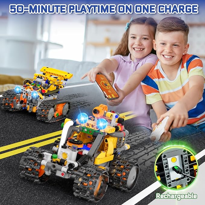 Robot Building Kit for Kids and Adults, Rechargeable 4-in-1 Remote/APP Controlled RC Robotics Kit, Coding Science Projects STEM Toys, Birthday Gifts for Boys Ages 8-12+ (588 Pcs)