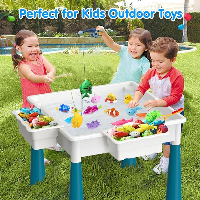 Toddlers Kids Table and Chair Set: Activity Table with 152Pcs Large Marble Run Building Blocks 4 Chairs Storage All in One Play Sensory Table Water Table Sand Table for Boys Girls 3-10 Year Old