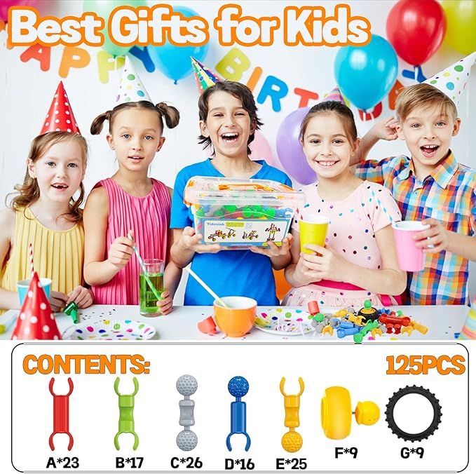 STEM Building Toys for 3 4 5 6 7 8+ Year Old Boys Girls, 125 PCS Building Blocks Stem Toy for Boys Age 3-5 4-6 6-8, Kids Educational Learning Game with Large Storage Box