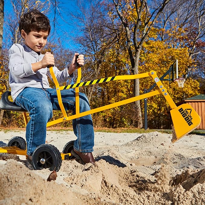 Big Dig Toy Excavator Ride, Sand Digger w/ 360 Rotation Base for Kids Ages 3 & Up, Yellow