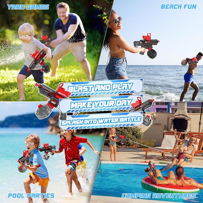 2025 Electric Water Guns for Adults Kids, Automatic Water Gun Toy for Kids Ages 4-8 8-12, Large Capacity High Power, 32ft Ultra-Long Range, Summer Pool Outdoor Beach Water Toys for Boys Girls(Red)