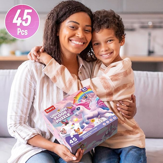 SYNARRY Unicorn Floor Puzzles for Kids Ages 4-6, Large 45 Piece Floor Puzzles for Kids Ages 4-8, Puzzles for Toddlers 2-4, Unicorn Toys Gifts for 3 4 5 6 7 8 Year Old Girls