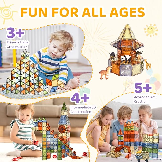 Magnetic Tiles, 100 PCS Magnetic Blocks Building Set Magnet Tiles STEM Toys 3D Kids Preschool Educational Sensory Toys Gift for Toddlers Kids Boys Ages 3 4 5 6 7 8 9+ Year Old