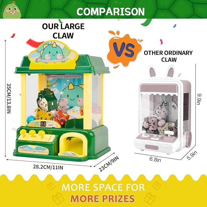 Kids Claw Machine, Dinosaur Adventure Large Toy Claw Machine with Plush Toys, Light Music, Coins & Capsules, Mini Vending Machine Toy for Boys Girls Ages 4-12, Birthday Gift