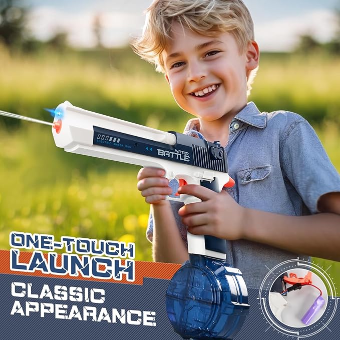 Electric Water Gun with Light - Automatic Water Gun with Drum, Realisty Water Pistol, Blue
