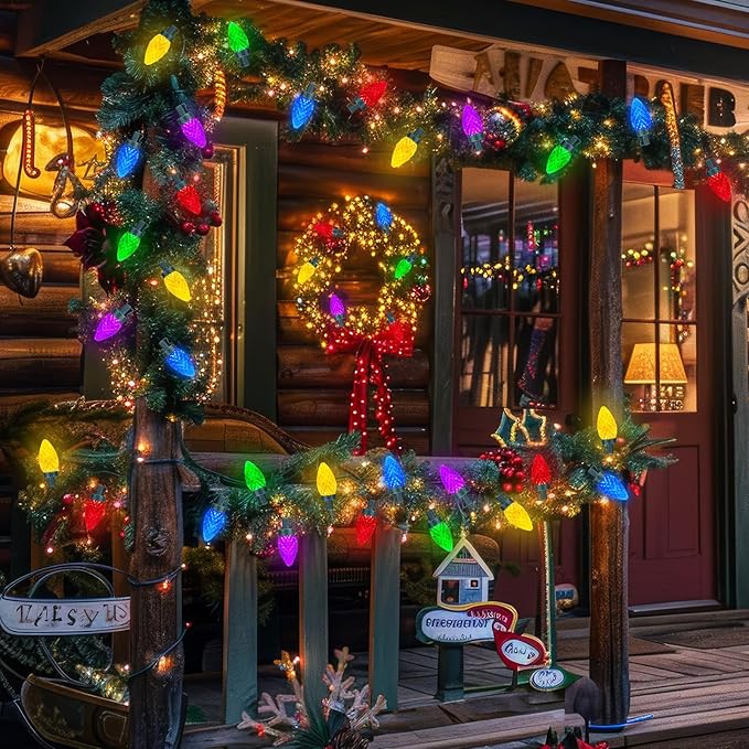 50 LED C7 Christmas Lights, 31.8FT C7 Christmas Strawberry String Lights Vintage Christmas LED String Lights Plug in Waterproof for Indoor Room Outdoor Party Garden Yard Roof Tree Christmas Decor