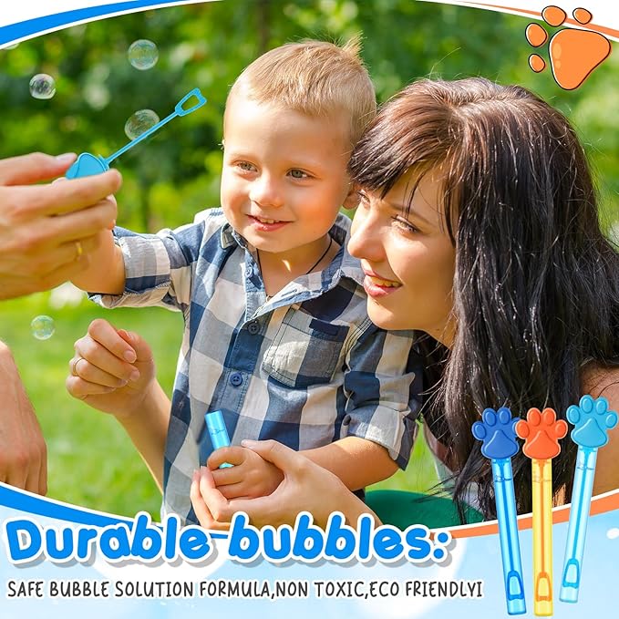 24 Pcs Blue Dog Paw Bubble Wands Mini Bubble Party Favor Toys for Kids Toddlers Birthday Goody Bag Stuffer Filler Summer Outdoor Classroom Reward Gifts (Dark, Light Blue, Orange)