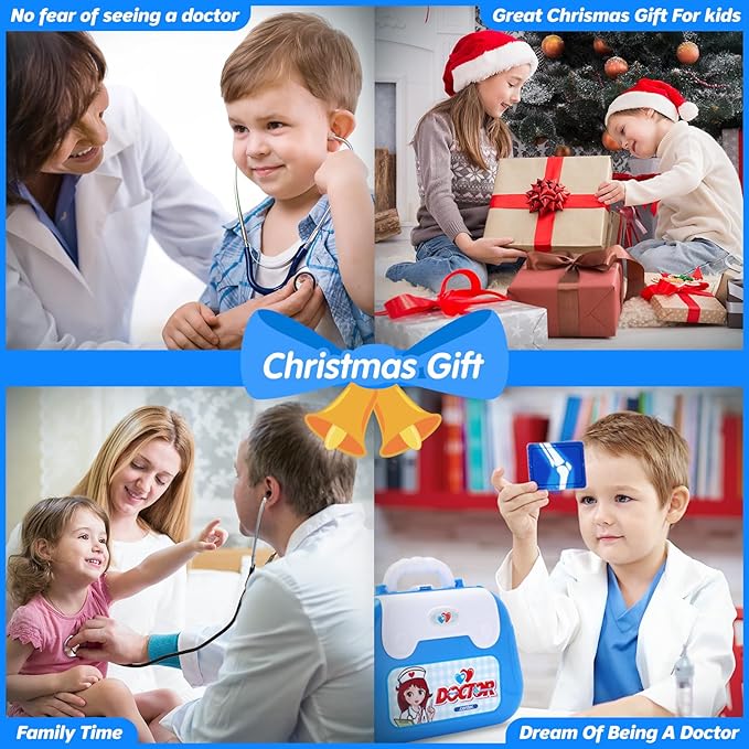 GINMIC Kids Doctor Play Kit, 22 Pieces Pretend Play Doctor Set with Roleplay Doctor Costume and Carry Case for Toddlers and Kids, Medical Dr Kit Toys for Girl Age 3 4 5 6 7 Year Old (Blue-1)