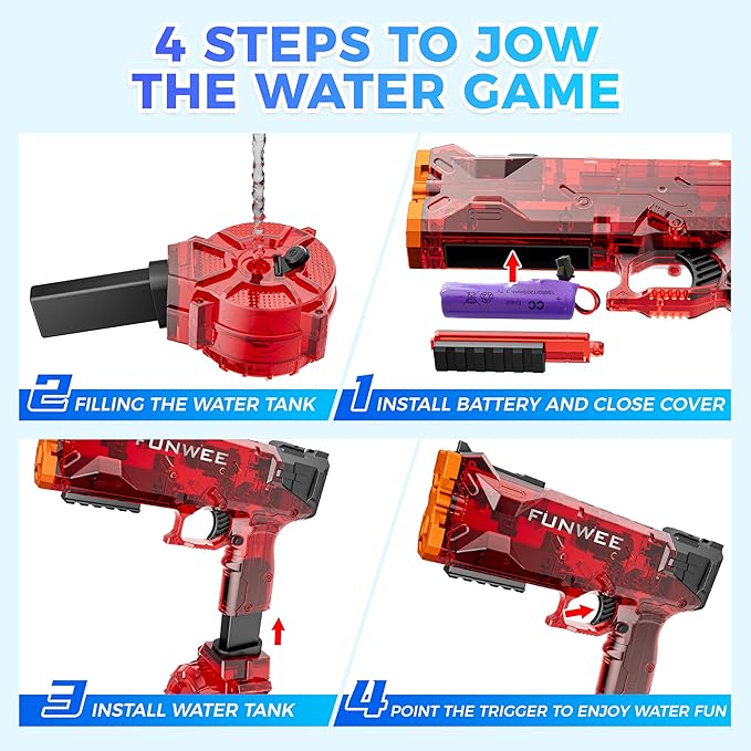 2 Pack Electric Water Guns for Adults Kids, Most Powered Full Automatic Water Squirt, High Capacity Long Range Classic Fully Strongest Water Blaster, Outdoor Swimming Pool Gift Toy